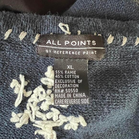 Navy blue vintage Christmas Zip Up Sweater with Santa Claus & snowflakes - Picture 6 of 8